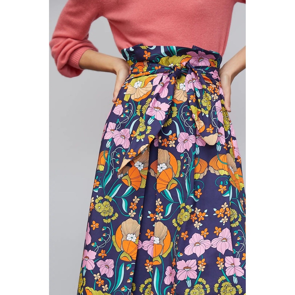 Anthropologie Corey Lynn Calter Kyla Paperbag Midi Skirt Floral Sz S